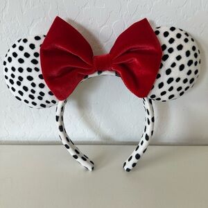 Disney 101 Dalmatians Inspired Polka Dot Minnie Mouse Ears Headband w/ Red Bow